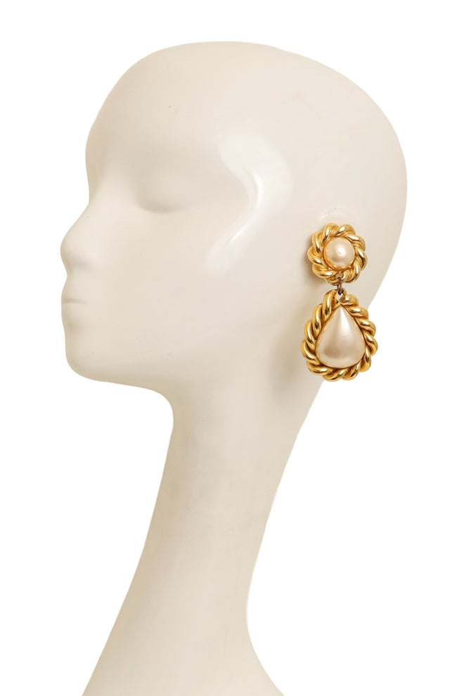Vintage Jacky de G Pearl Rope Drop Earrings on mannequin @ Recess LA
