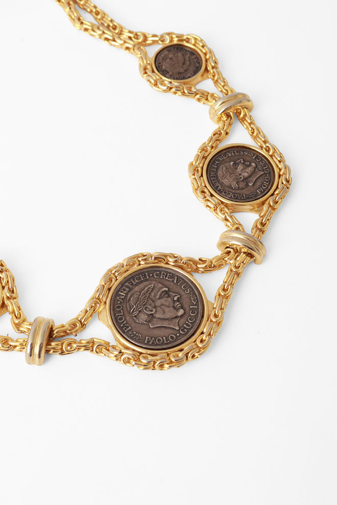 Vintage roman coin necklace close @ Recess LA 