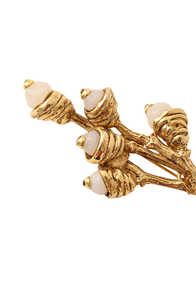 Golden branch beaded brooch by Jacques Toledo flowers up close @ Recess LA 