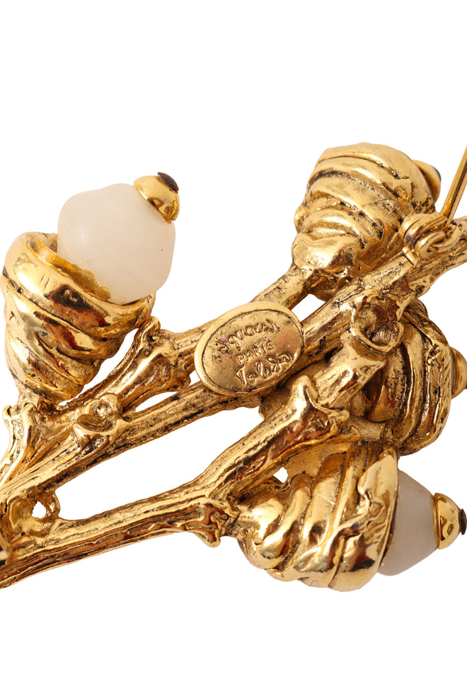 Golden branch beaded brooch by Jacques Toledo signature up close @ Recess LA 