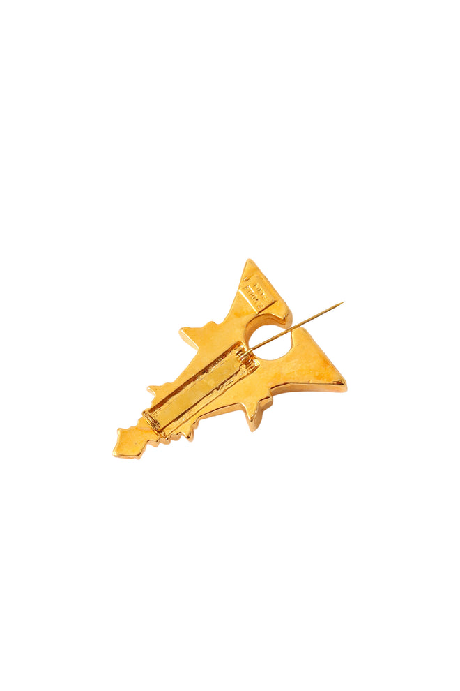 Eiffel Tower brooch with sculptural geometric detailing by F. Volle backside pin open @ Recess LA 