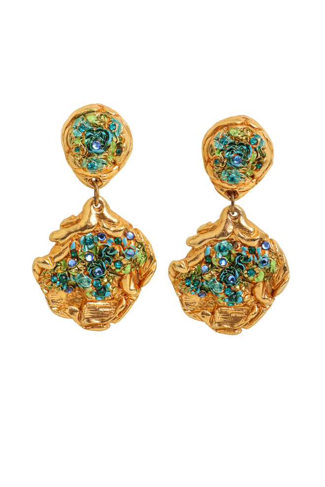 Vintage La Rose Pourpre Paris organic floral earrings @ Recess LA