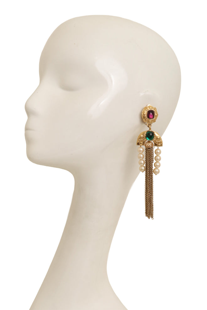Vintage Trifari Fringe Etruscan Earrings on mannequin @ Recess LA