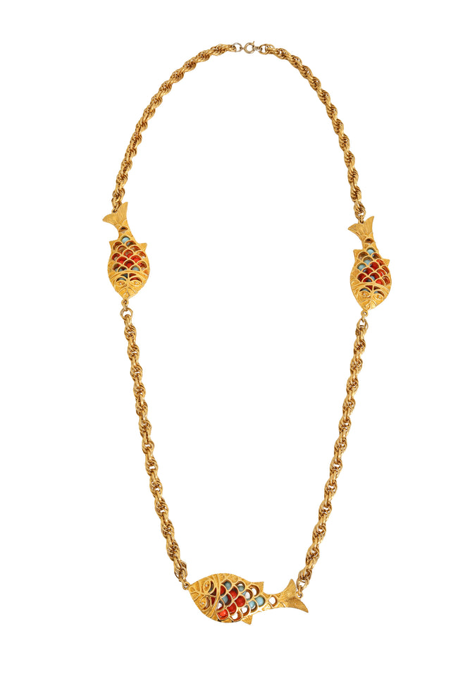 Vintage Ball Bead Fish Station Necklace @ Recess LA