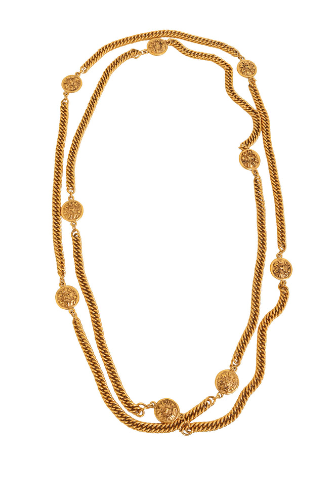 Vintage Chanel Zodiac Coin Station Necklace double looped @ Recess LA