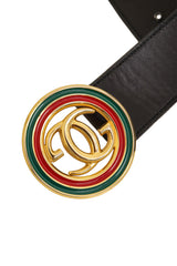 Vintage Gucci Leather Enamel Logo Belt buckle @ Recess LA