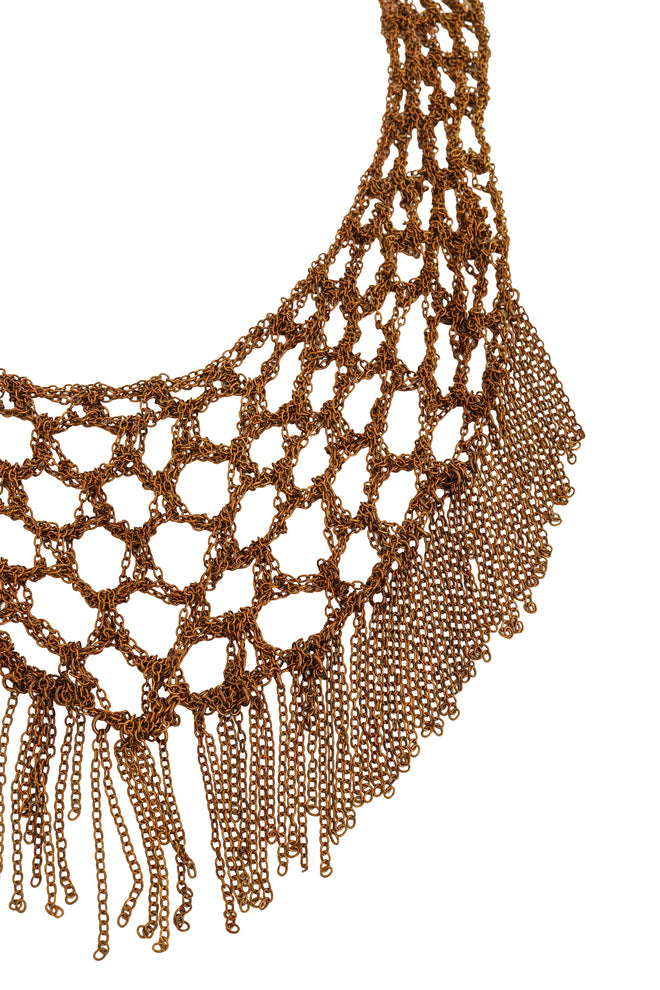 Metal Mesh Net Bib Necklace fringe close @ Recess LA