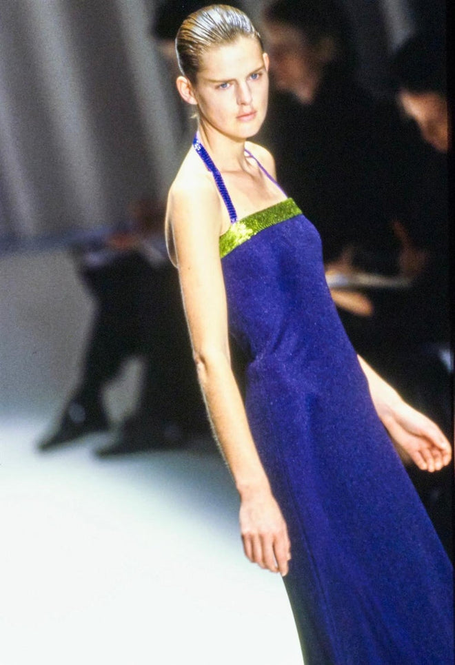 halter gown by Gianni Versace on model @ Recess LA