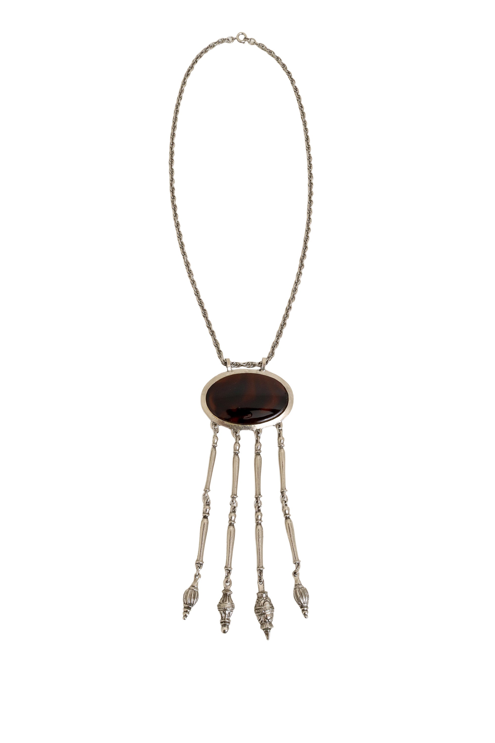 Tortoiseshell Fringe Drop Pendant Necklace @ Recess LA