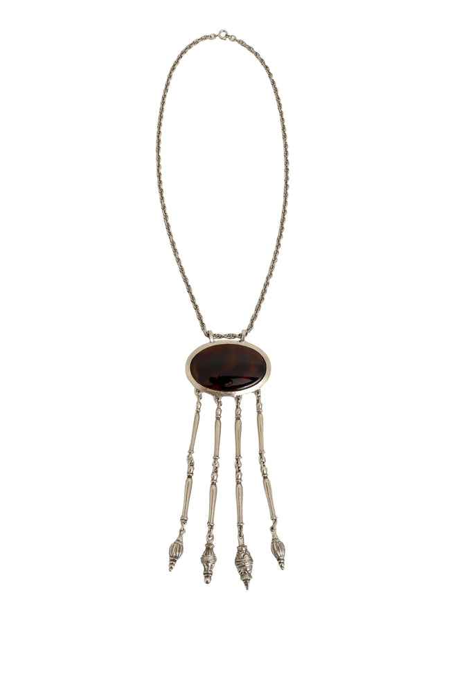 Tortoiseshell Fringe Drop Pendant Necklace @ Recess LA