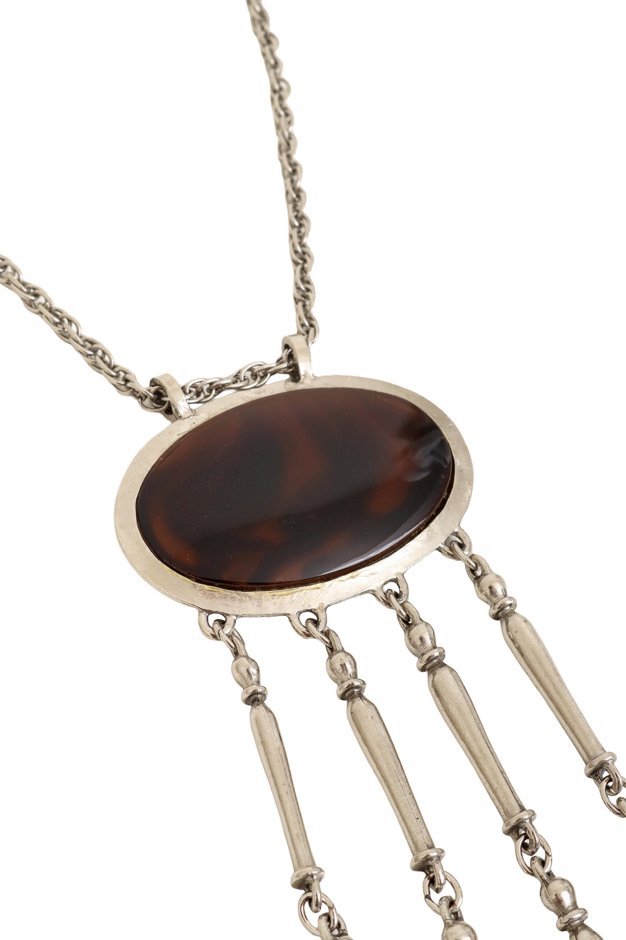 Tortoiseshell Fringe Drop Pendant Necklace up close @ Recess LA