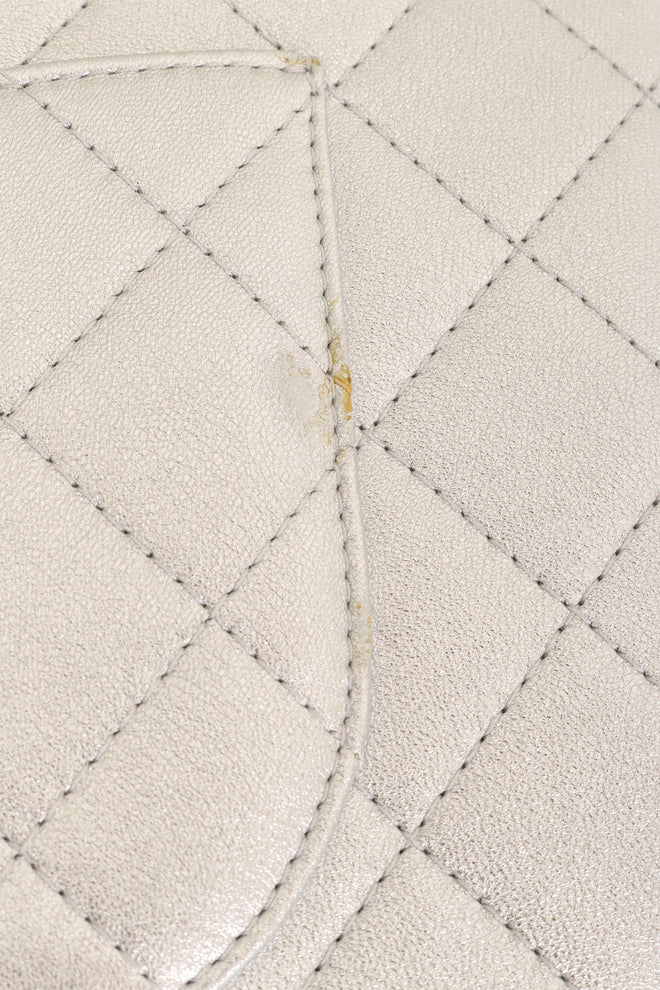 Chanel silver 227 Quilted Double Flap Bag flap stain @ Recess LA