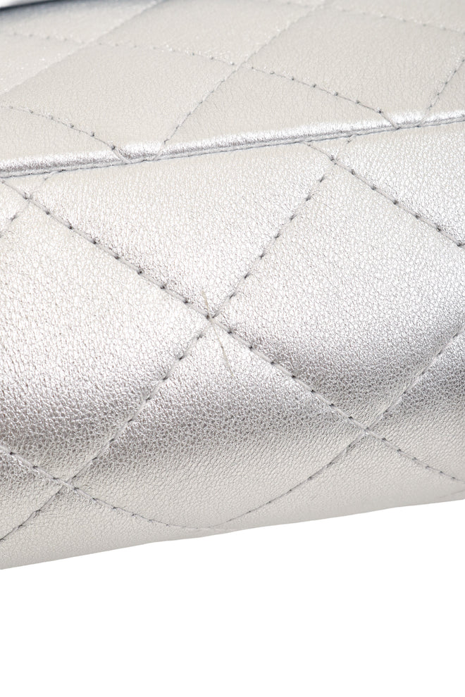 Chanel silver 227 Quilted Double Flap Bag bottom scratch @ Recess LA