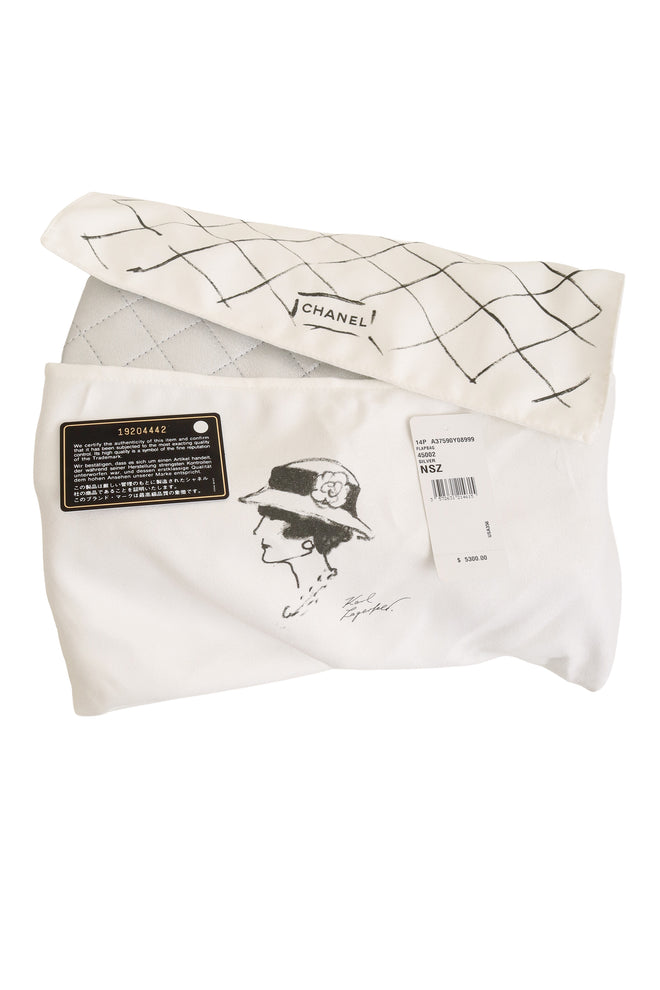 Chanel silver 227 Quilted Double Flap Bag tag card and dust bag @ Recess LA