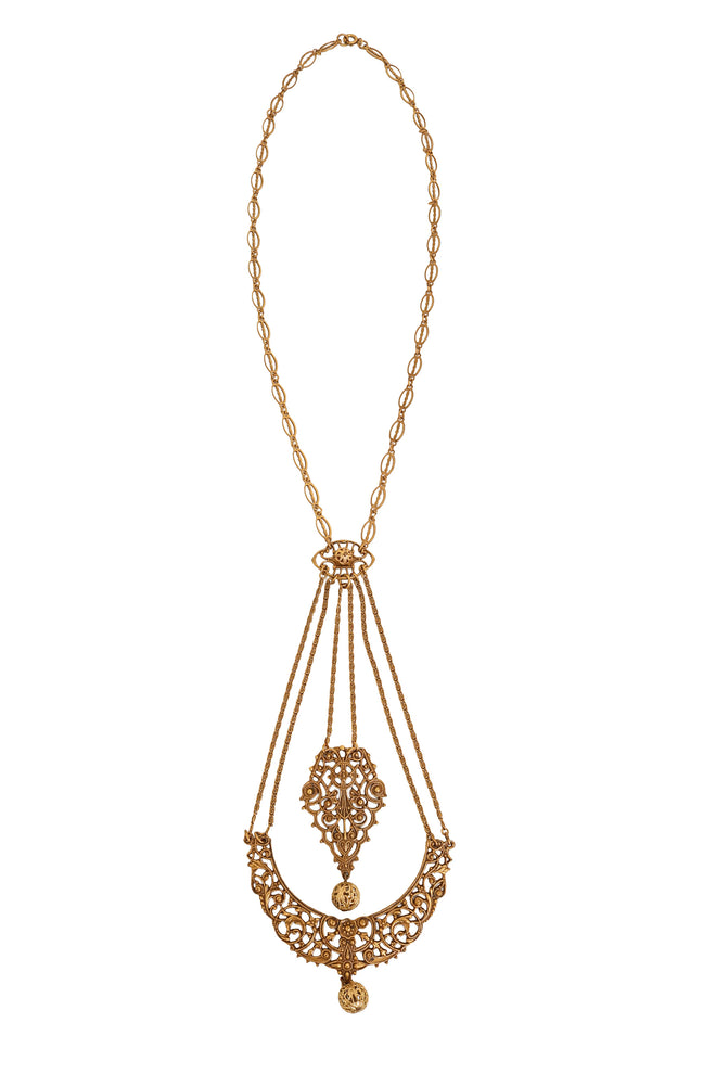 Vintage Filigree Crescent Drop Necklace @ Recess LA