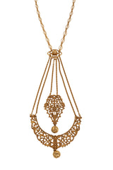 Vintage Filigree Crescent Drop Necklace closeup drop @ Recess LA