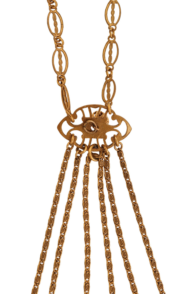 Vintage Filigree Crescent Drop Necklace back of center drop @ Recess LA