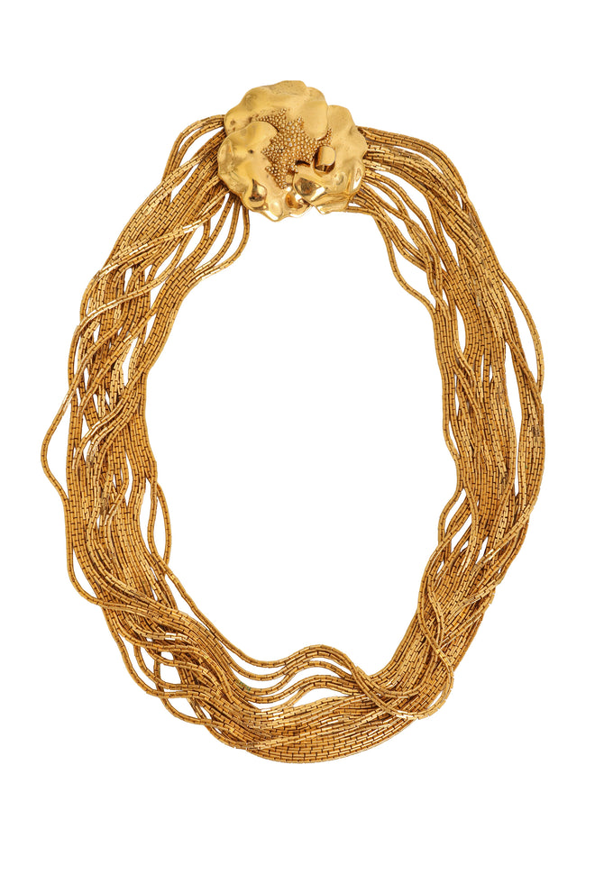Multi Chain Floral Clasp Necklace by Monet upward view @ Recess LA
