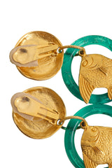 Vintage Les Bernard Fish Hoop Drop Earrings signature @ Recess LA