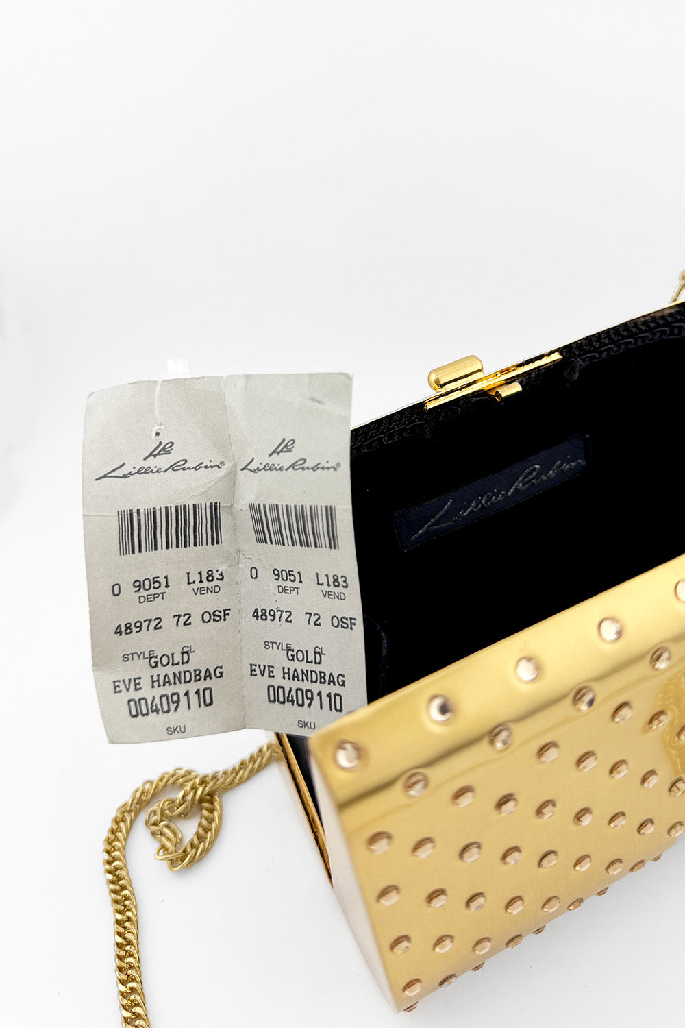 Vintage Lillie Rubin Rhinestone Studded Metal Clutch tag @recess la