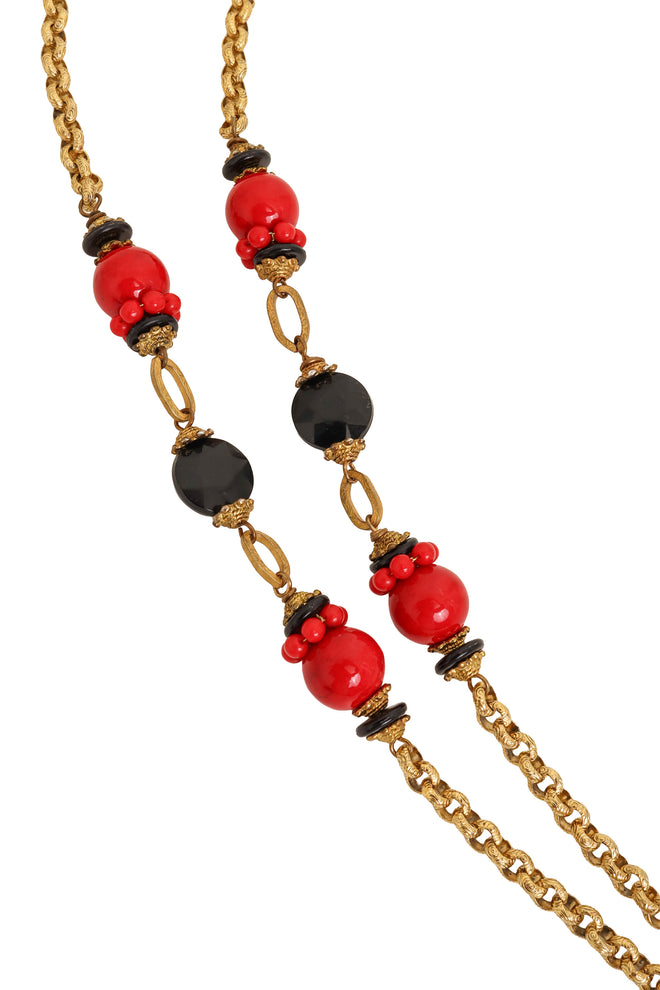 Vintage Miriam Haskell Marbled Egg Pendant Necklace chains close @ Recess LA