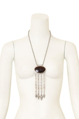 Tortoiseshell Fringe Drop Pendant Necklace on mannequin @ Recess LA