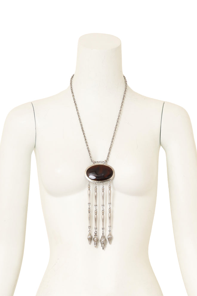 Tortoiseshell Fringe Drop Pendant Necklace on mannequin @ Recess LA