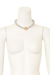 Pearl Logo Clasp Necklace by Karl Lagerfeld on mannequin clasp front @ Recess LA