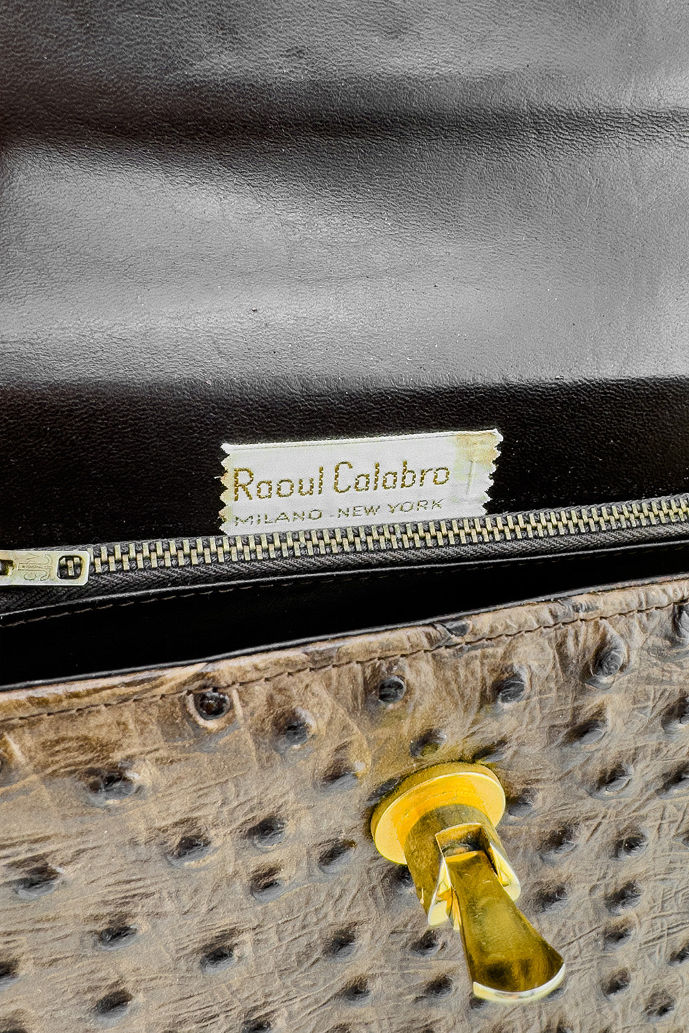 Vintage Raoul Calabro Faux Ostrich Chain Bag label recess la