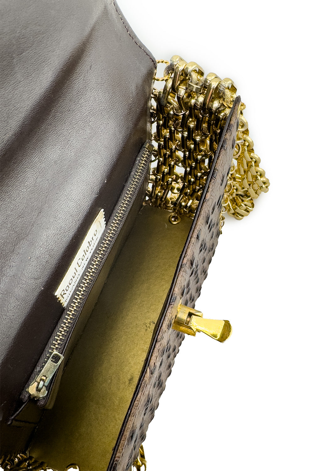 Vintage Raoul Calabro Faux Ostrich Chain Bag interior @recess la