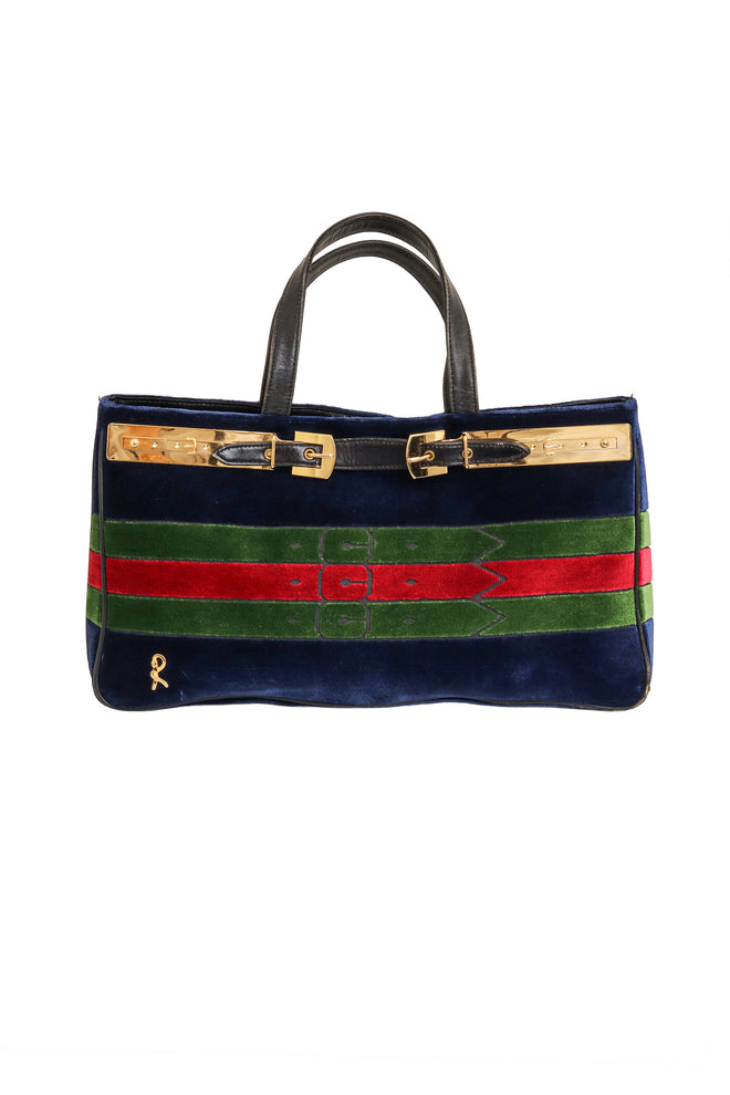 Vintage Roberta di Camerino Velvet Stripe Buckle Applique Bag @ Recess LA