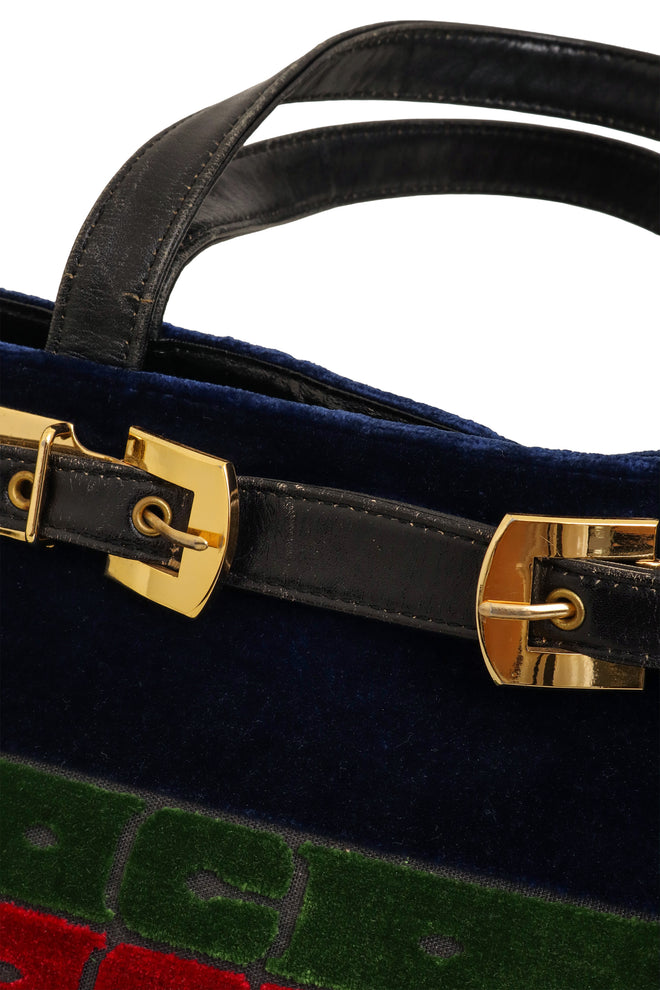 Vintage Roberta di Camerino Velvet Stripe Buckle Applique Bag buckle detailing wear @ Recess LA