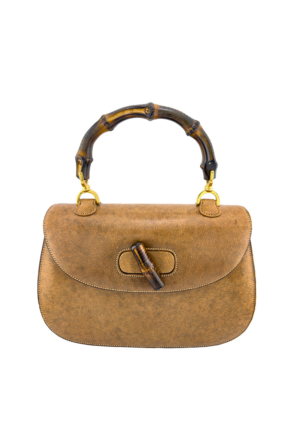 Vintage Gucci Leather Bamboo Handle Handbag front @recess la