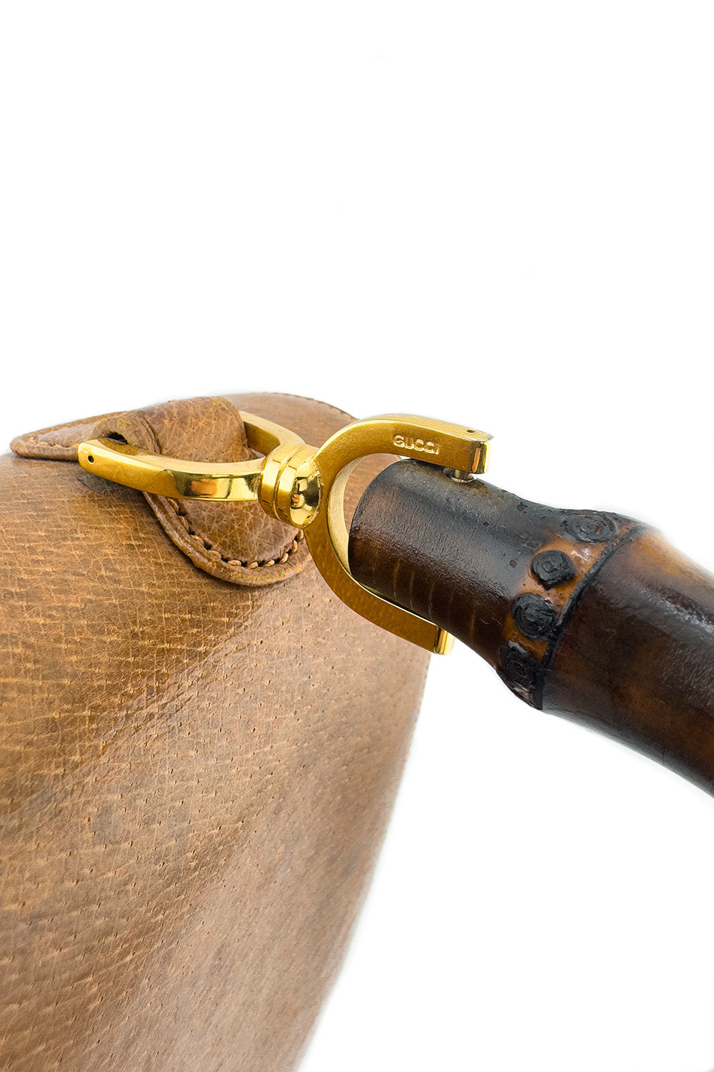 Vintage Gucci Leather Bamboo Handle Handbag hardware closeup @recess la