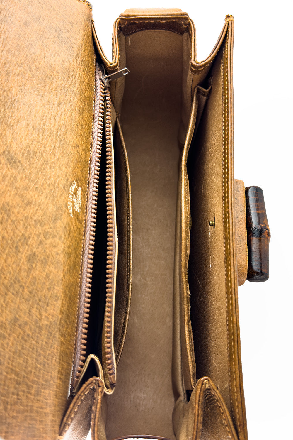 Vintage Gucci Leather Bamboo Handle Handbag interior @recess la