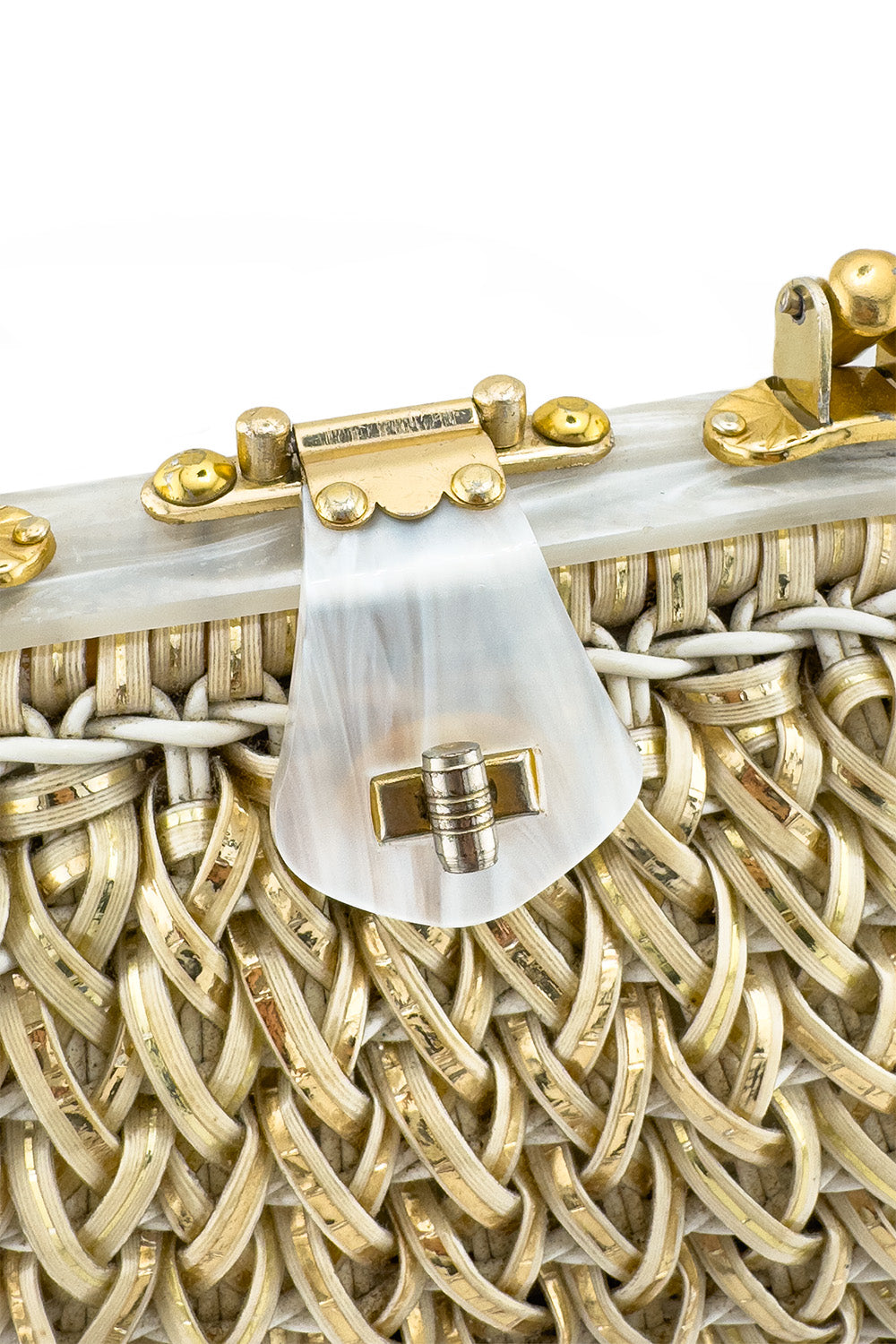 Vintage Stylecraft Woven Lucite Frame Handbag clasp detail @recess la