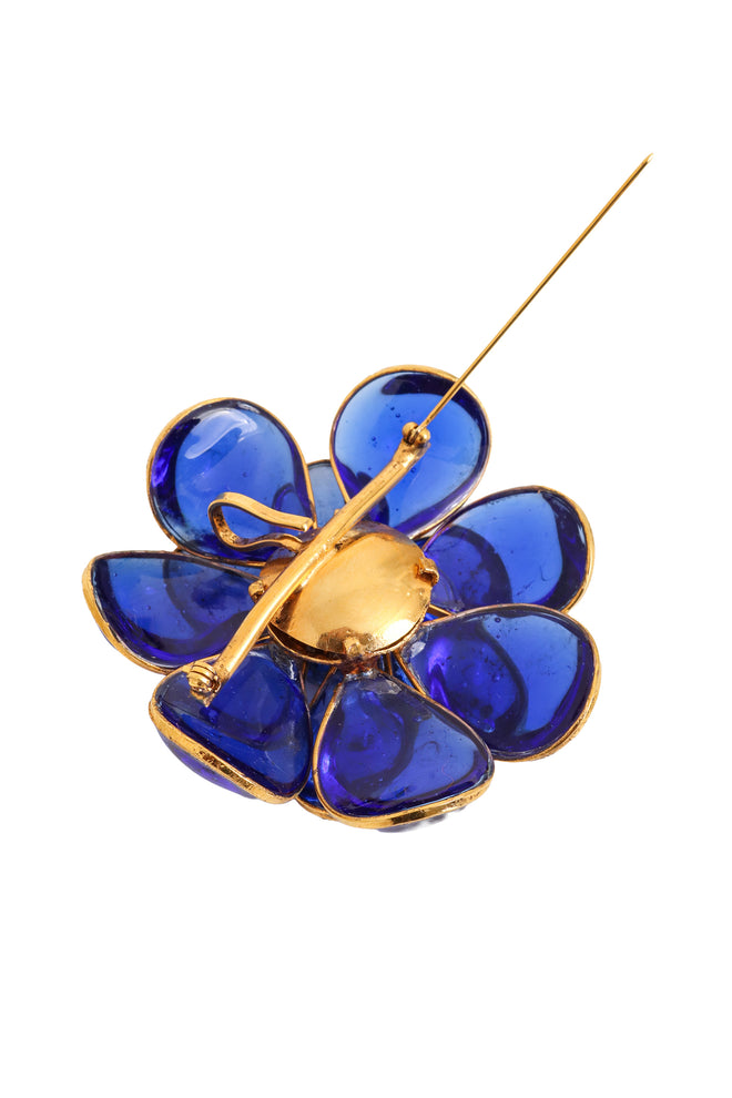 Glass Flower Brooch Pendant back pin open @ Recess LA