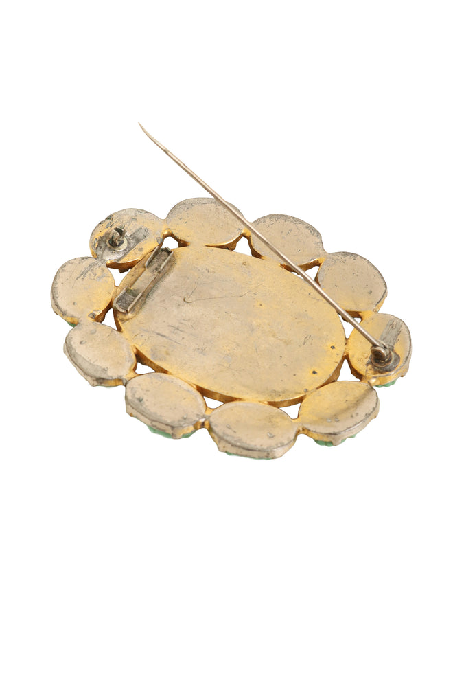 Carved Scarab Halo Brooch pin open @ Recess LA