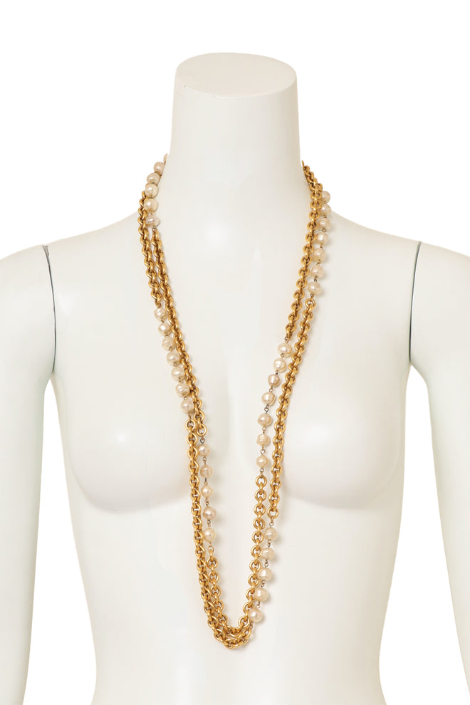Vintage Chanel 1984 F/W Pearl Chain Necklace on mannequin @ Recess LA