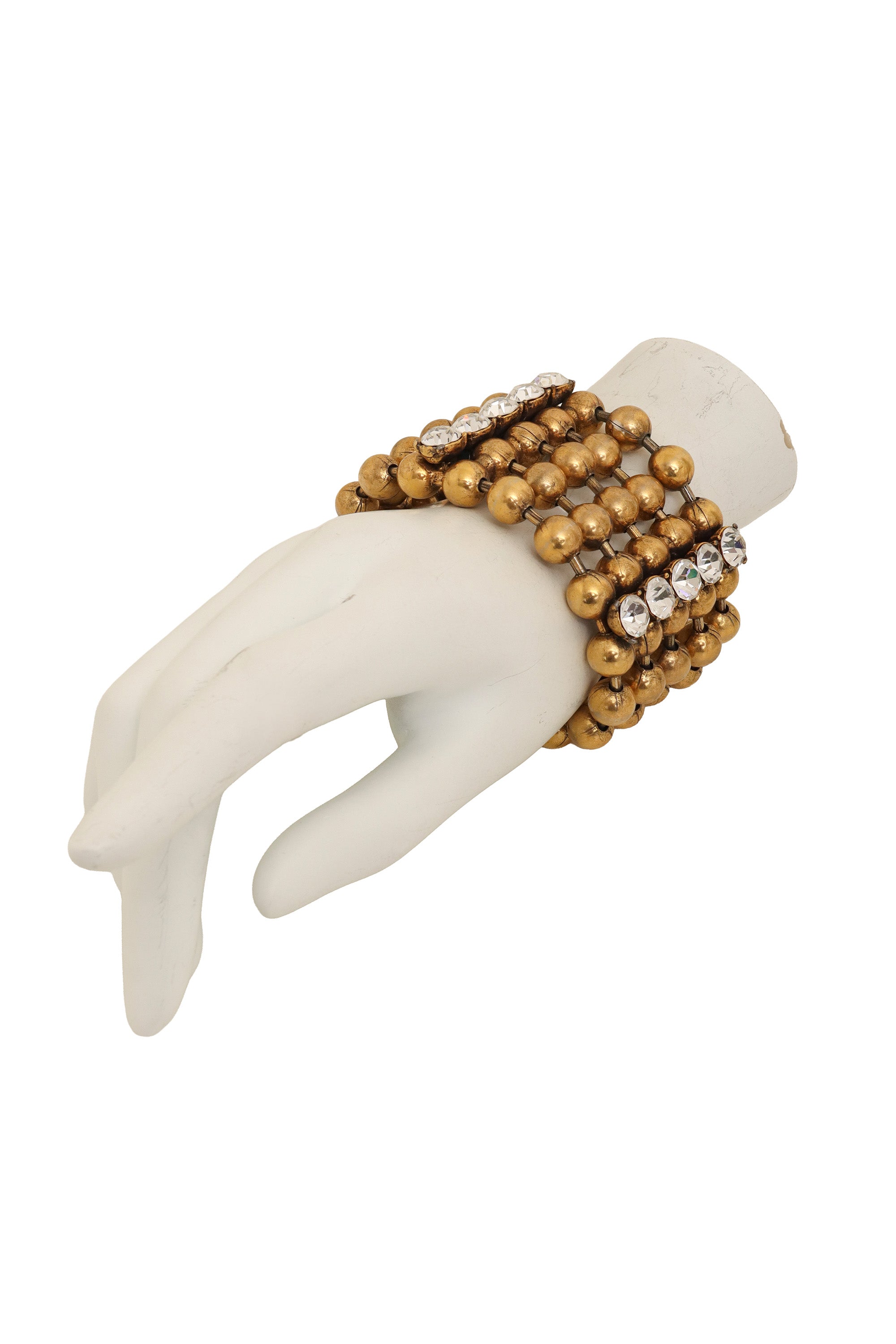 Wide gold bead cuff bracelet on mannequin @ Recess LA