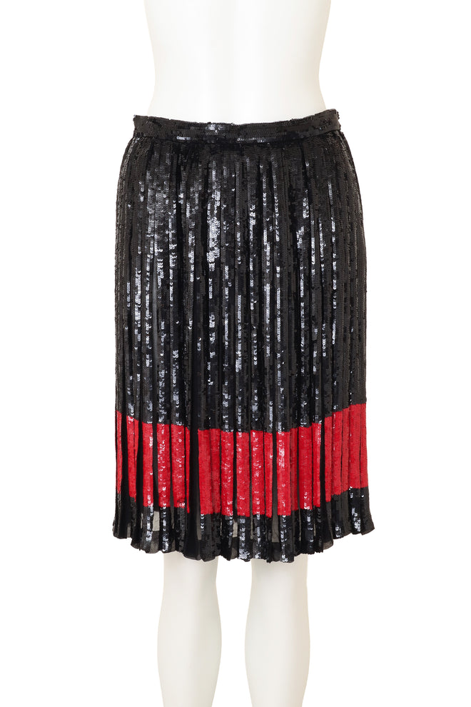 Vintage Valentino Pleated Sequin Stripe Skirt on mannequin @ Recess LA