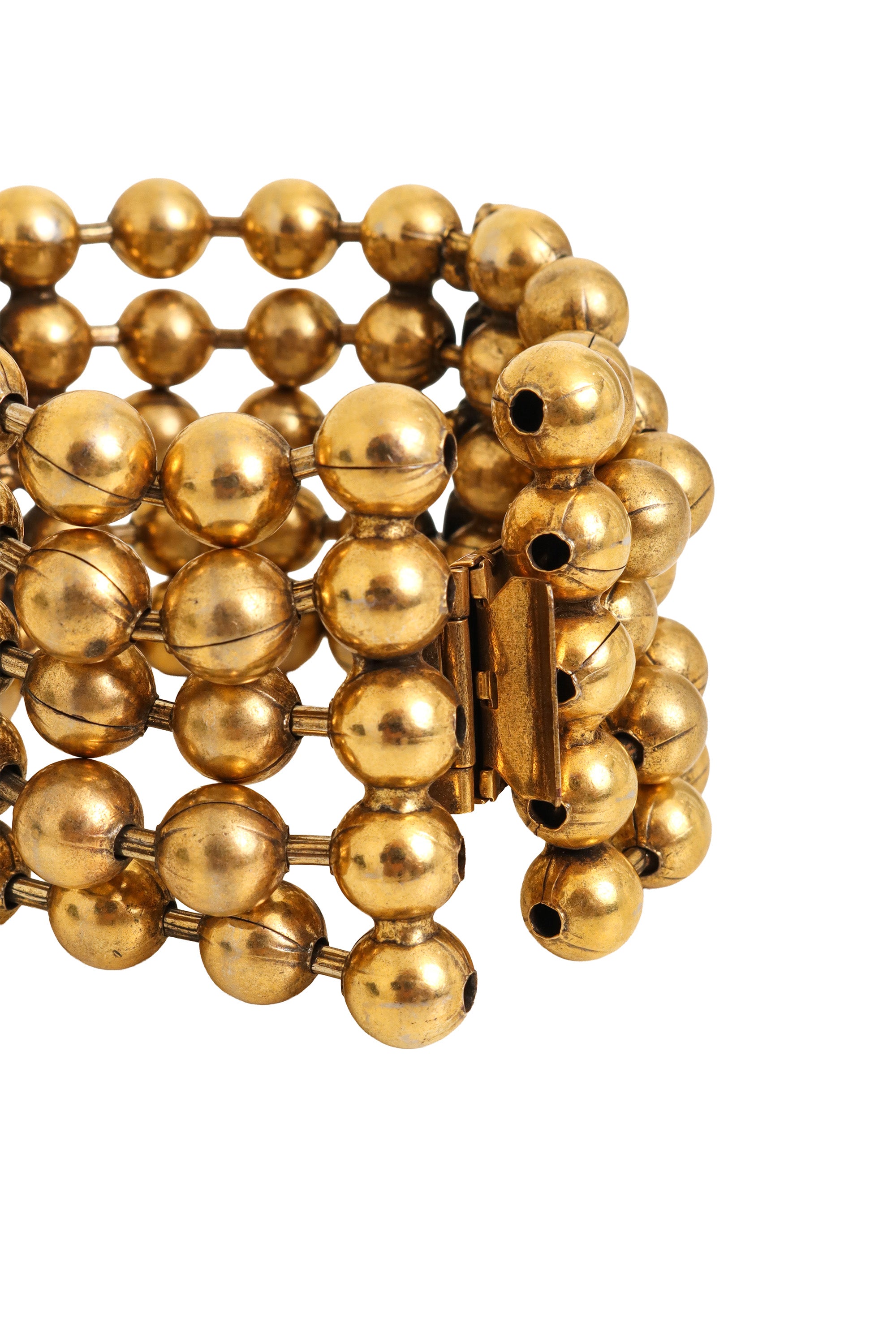 Wide gold bead cuff bracelet clasp close @ Recess LA