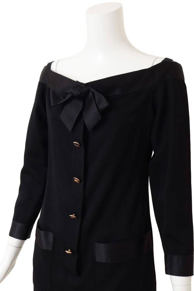 Vintage Chanel Bateau Bow Mini Dress on mannequin close @ Recess LA