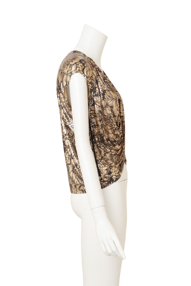 Vintage Whiting & Davis Floral Metallic Mesh Draped Top side view  @ Recess LA