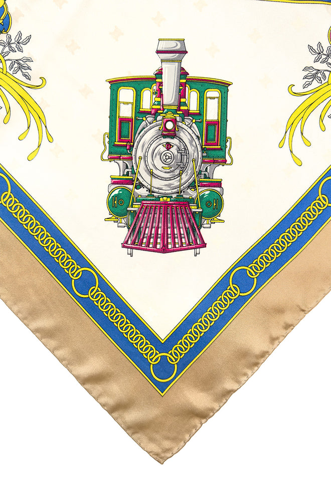 Vintage Celine Steam Train Silk Scarf corner detail @recess la