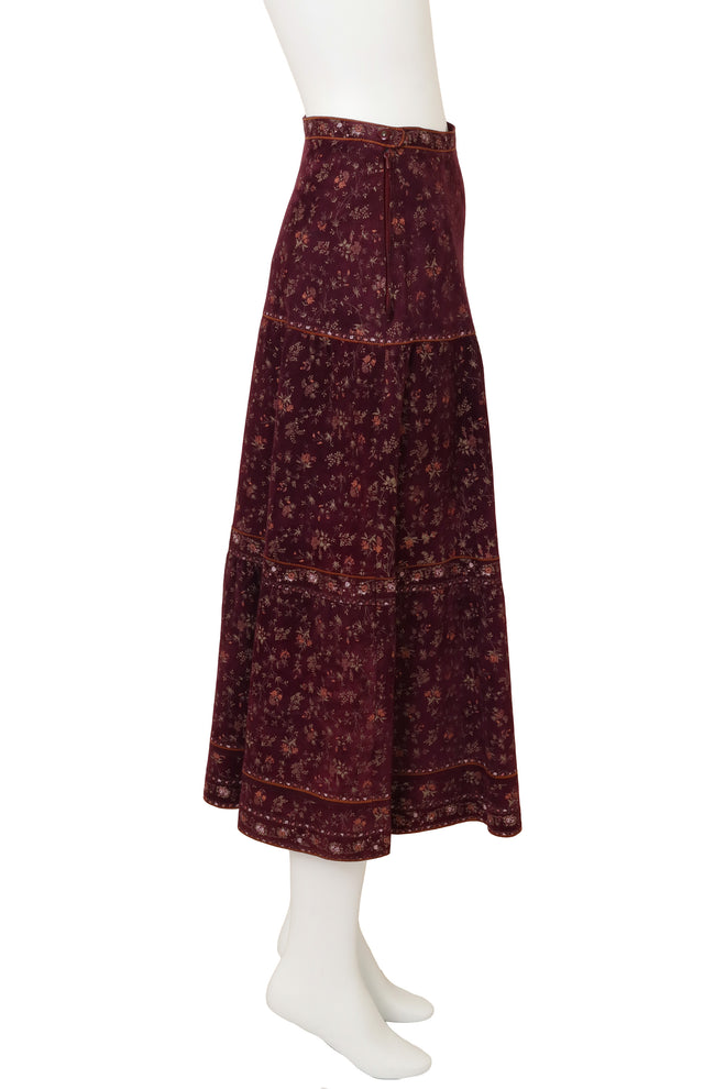 Vintage Roberto Cavalli Suede Floral Vest & Skirt Set side of skirt @ Recess LA