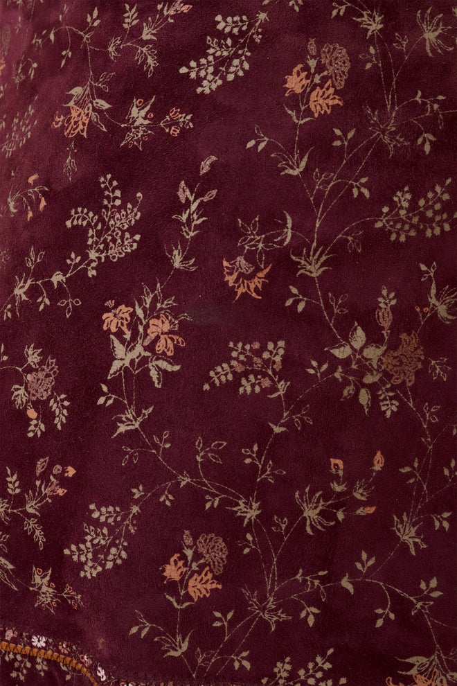 Vintage Roberto Cavalli Suede Floral Vest & Skirt Set closeup detailing of suede pattern @ Recess LA