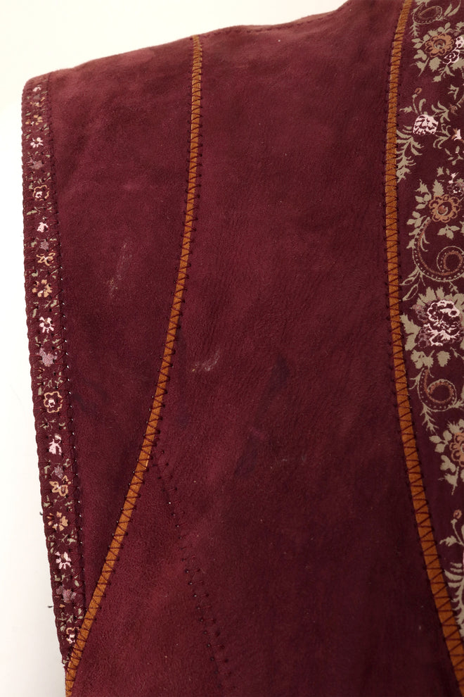 Vintage Roberto Cavalli Suede Floral Vest & Skirt Set staining to vest  @ Recess LA