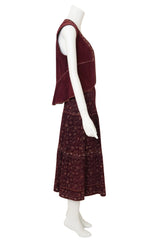 Vintage Roberto Cavalli Suede Floral Vest & Skirt Set side of mannequin @ Recess LA