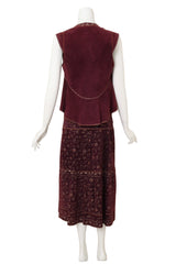 Vintage Roberto Cavalli Suede Floral Vest & Skirt Set back of mannequin @ Recess LA
